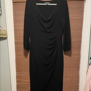 Lauren by Ralph Lauren Elegant Black Draped Long Sleeve Dress